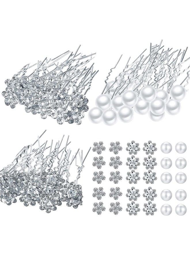 60 Pieces Bridal Wedding Hair Pins Pearl Hair Pins U Shape Rhinestone Hair Pins Bridal Rhinestones Hair Pins Hair Accessories for Bridal Women and Girls