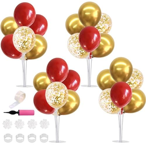 TONIFUL Red and Gold Balloon Stand Kit with Balloons for 2026 GraduationChristmasWeddingAnniversaryChinese New YearBirthday Party DecorationsNew Years Party Supplies 2026 4 Set