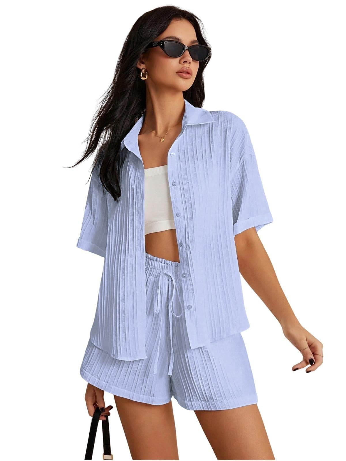 Leriya Fashion Women's Poly Lycra Blend Solid Regular Western Co Set (LF-W.CO-ORD SET-W2274&SH305_Blue