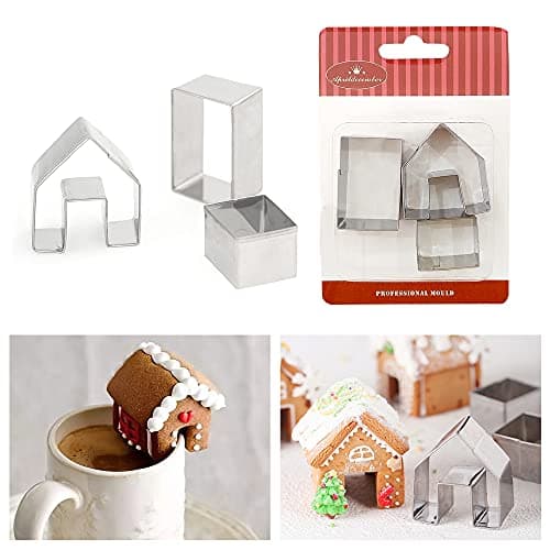 3Pcs Christmas House Cookie Cutter Set, Mini Ginger House Stainless Steel Cookie Cutter, Chocolate Little House Biscuit Mold, DIY Baking Decorating Tools