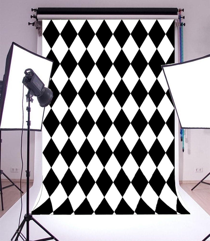 Laeacco 6X8FT Vinyl Photography Background Mosaic Theme Black and White Rhombus Pattern Design Backdrop Party Artistic Children Adults Photo Backdrop 18W x25H M Photo Studio Prop