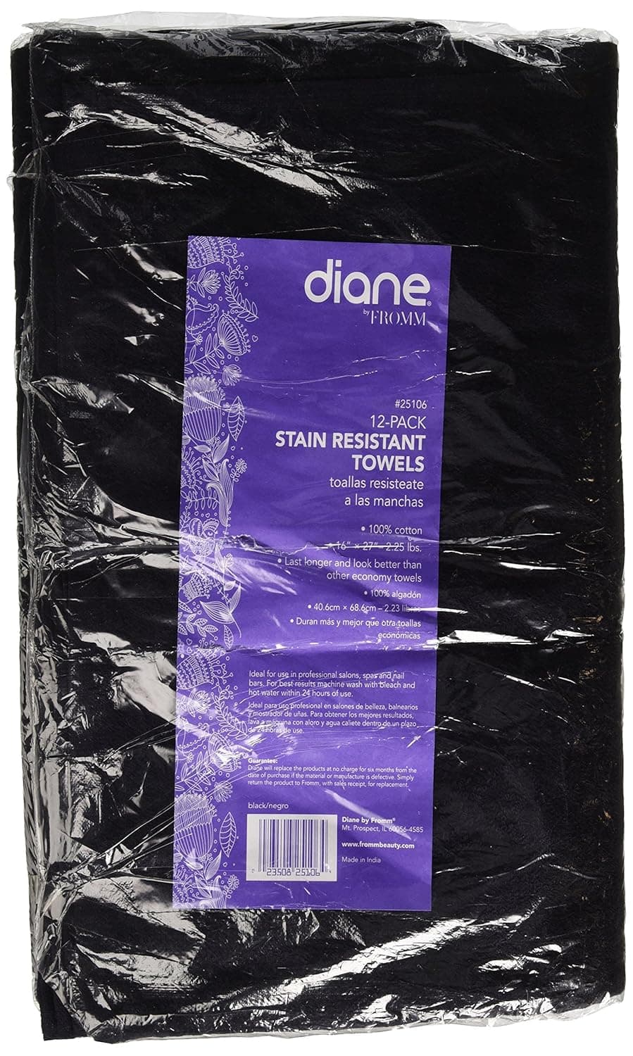 Diane Stain Resistant 100 Cotton Barber Towels 16x27 Soft and Absorbent Multipurpose Towels for Salon Spa and Barber Shop Use Machine Washable Black 12 Pack