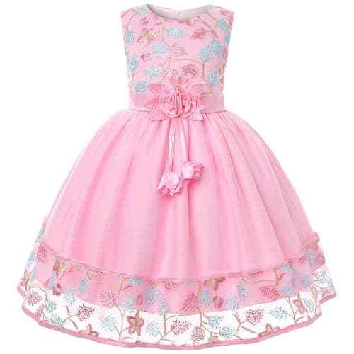 BESZANA Girls Dress Bow Design Girls Party Birthday Dress Suitable for Children Aged 2-14