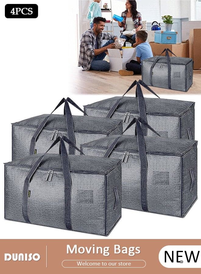 4 Packs Collapsible Moving Bags, Organizing Bags with Zippers and Handles Storage Bag, Space Saving Clothes Storage Laundry Bag For Packing, House Essentials, Sustainable, Water-Resistant