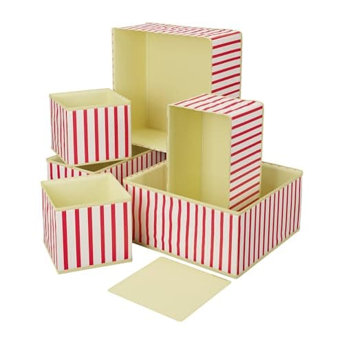 Kuber Industries Cotton 6 Pcs Foldable Drawer Organizer | Wardrobe Organizer for Clothes | Storage Box for Socks, Bra, Tie, and Scarfs | Stationary & Cabinet Organizer | Lining Print | Cream & Maroon