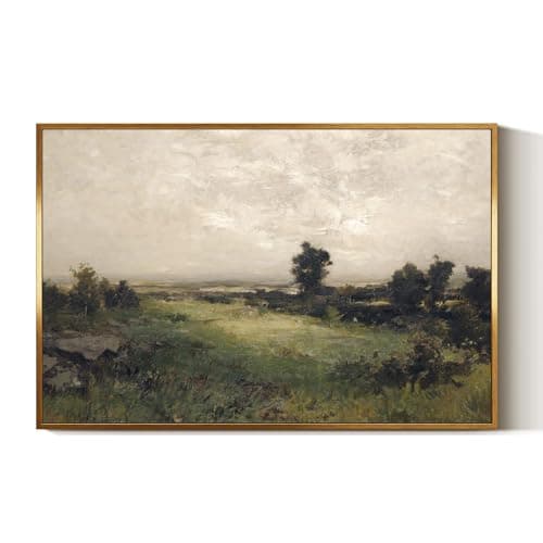 InSimSea Golden Framed Vintage Canvas Wall Art Housatonic Valley Muted Green Landscape Print 16x24in Nature Rustic Home Decor Countryside Valley Meadow Cloudy Sky Farmhouse Decor