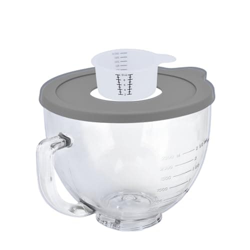 Kltchonald Tilt-Head Stand Mixer Glass Bowl, 5 QT,Compatible with Kitchenaid Artisan&Classic Series,Glass Bowl with Lid,Mixer Bowl Cover to Prevent Spilling of Ingredients,Contemporary with Grey Lid