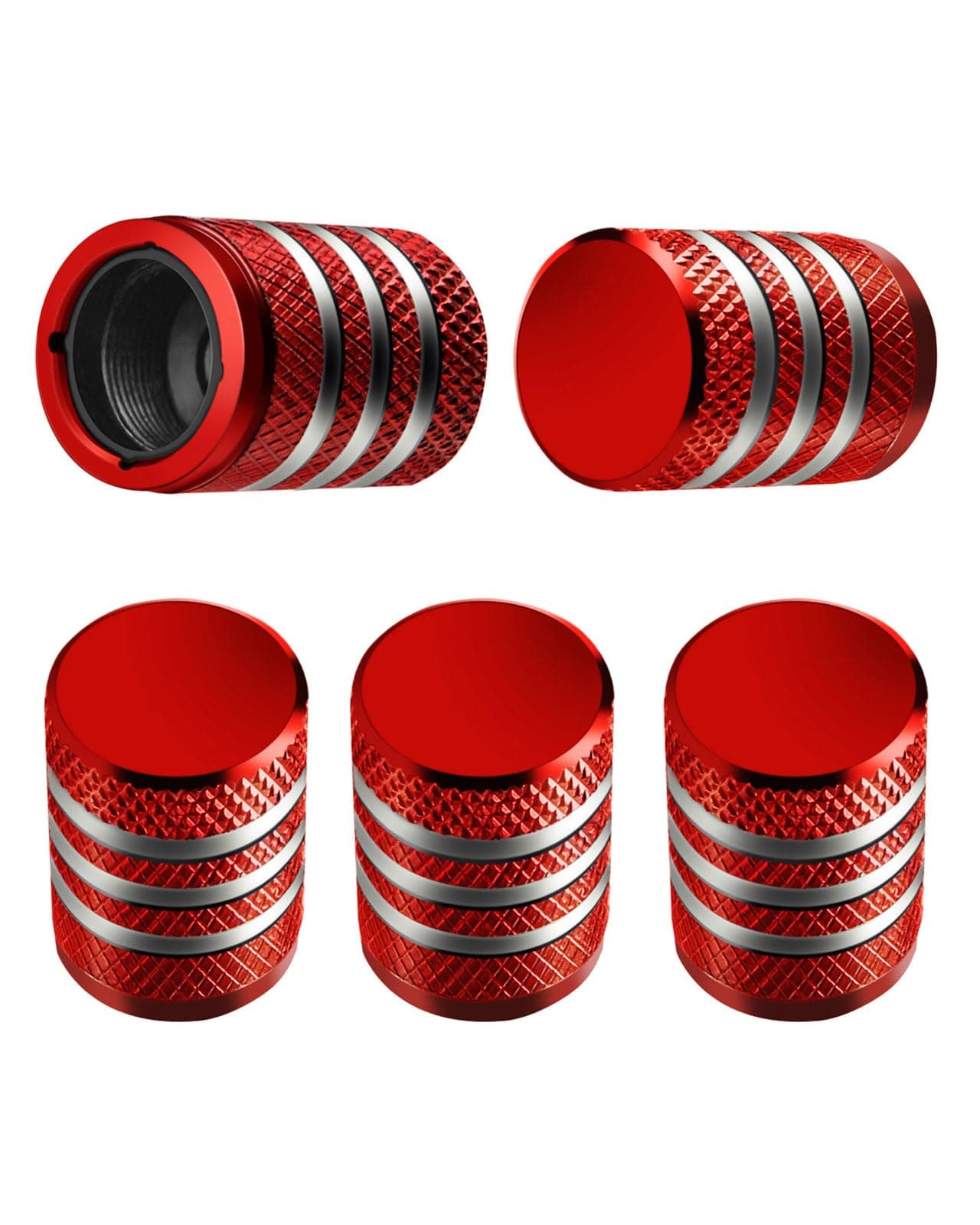 Tire Valve Stem Cap Cover 5 Pack Tire Air Caps Metal with Plastic Liner Corrosion Resistant LeakProof for Car Truck Motorcycle SUV and Bike Red