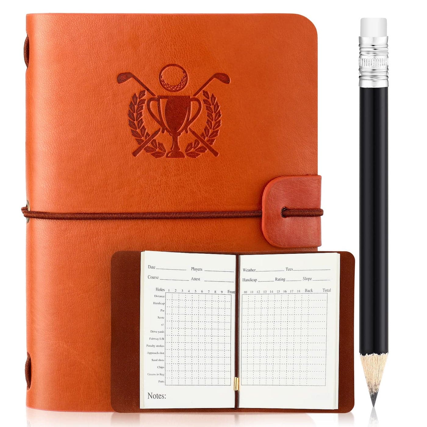 Yexiya Golf Scorecard Book with Pencil Leather Golf Journal Notebook Log Book Pocket ScoreBook Gifts for Men Golfers, Sports and Outdoor Club Accessories(Light Brown)