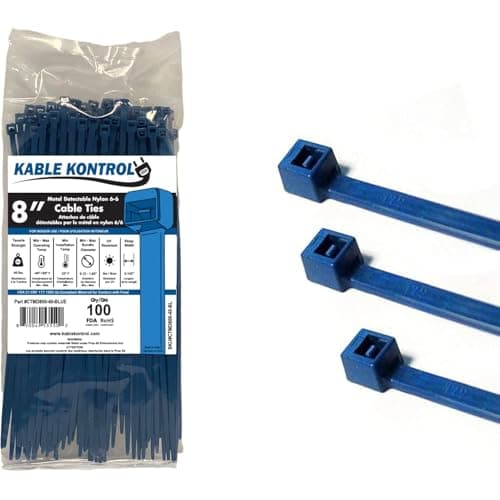 Kable Kontrol Metal Detectable Zip Ties – 8” Inch Long – Blue - 40 Lbs Tensile Strength – 100 Pcs/Pack | Iron Impregnated Nylon 6-6 | Durable | Cable Management Wire Wraps