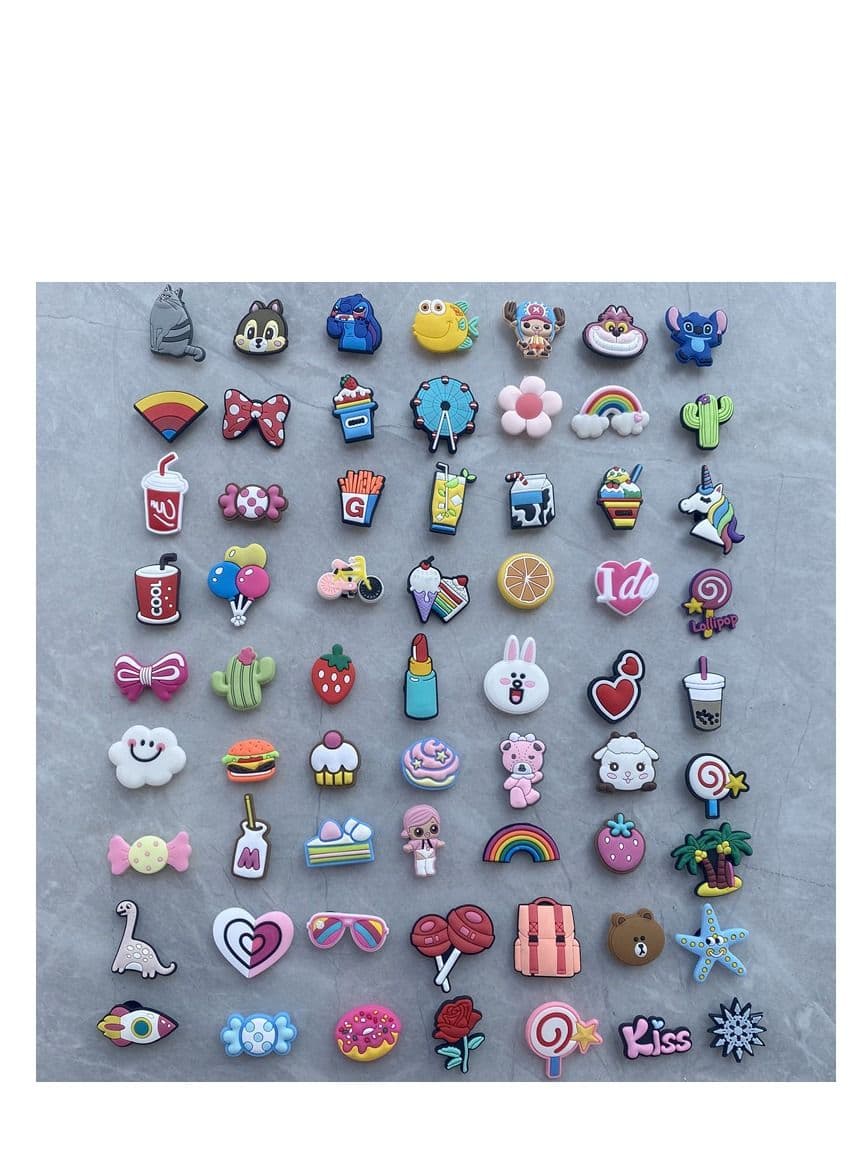 Shoe Decoration Charms, 50Pcs Random Different Charm for Crocs Hole Buckle Party Favors Mini Bracelet Wristband Men Women Kid