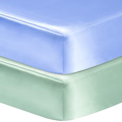 GUNTAIL 2 Pack Satin Soft Crib Sheet for Baby with Sensitive Hair Silky Baby Mattress Sheet Blue and Green Unisex 52x28x8 Fitted Sheets