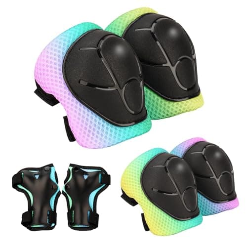 Kids Protective Gear Set Knee Pads Elbow Pads with Wrist Guards for Ages 312 3in1 Safety Protective Gear for Skating Cycling Biking Roller Skates Scooters Yellow blue pink M812Years