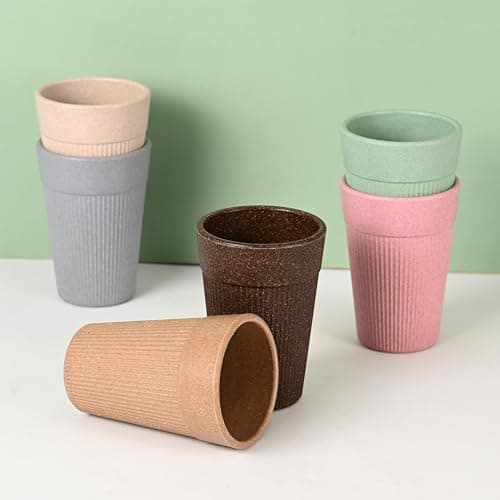 Eha Earth-Friendly Unbreakable Lassi Tumbler Drinking Glass Set of 6 for Water and Juice | 350 Ml Each | Tumblers Made with Rice Husk & Bamboo Fibers | Microwave Safe | for Hot & Cold | Multicolor