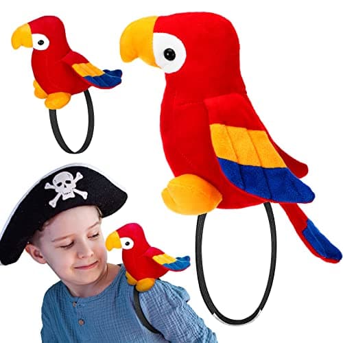 Funtery 2 Pcs Halloween Pirate Parrot on Shoulder Prop Halloween Stuffed Pirate Costume Accessories Party Favors Gifts Toys for Girls Boys