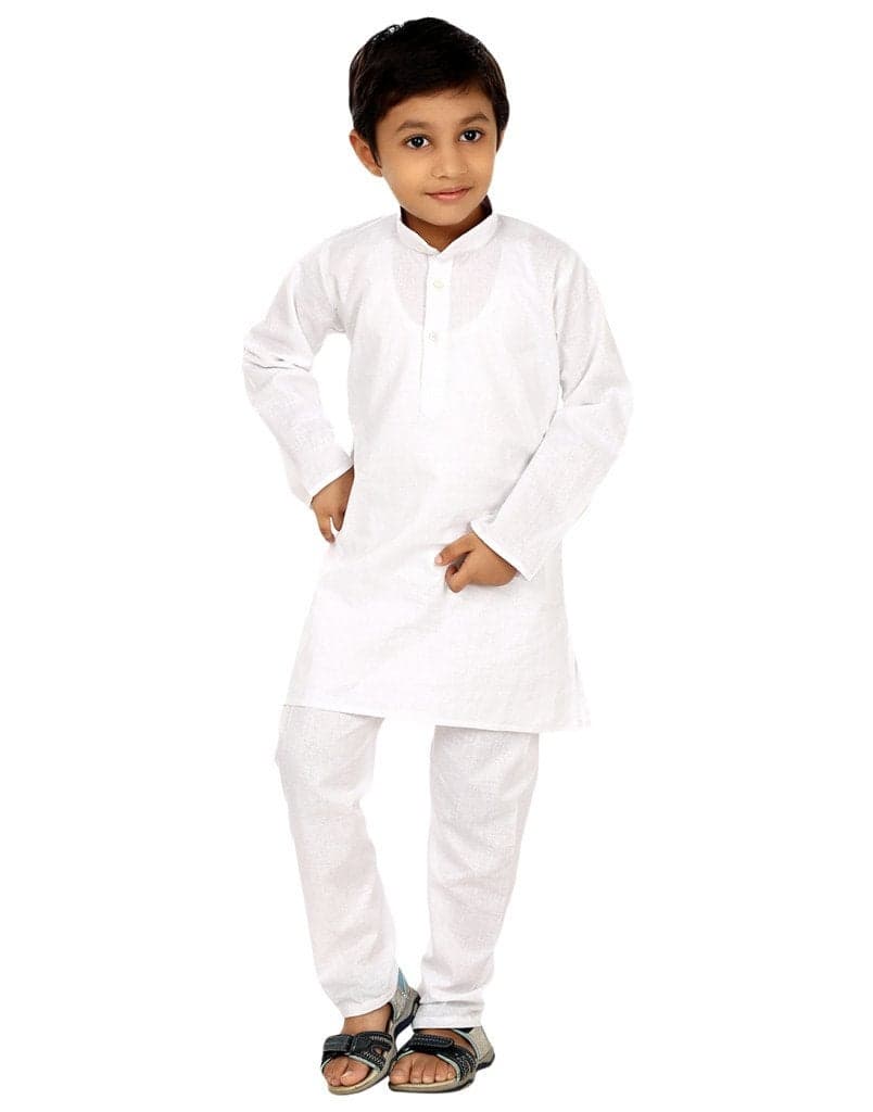 FOCIL Kids White Cotton Kurta Pyjama Set (8-9 Years)