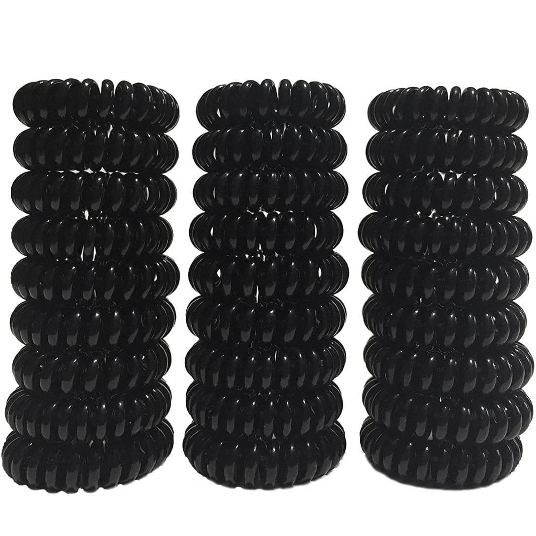 RN BEAUTY Hair Ties 27 PCS Spiral Coil Hair Ties Waterproof Elastic Traceless Ponytail Holder for Thick and Curly Hair Diam 158inch4cm No Crease Hair Coils Black
