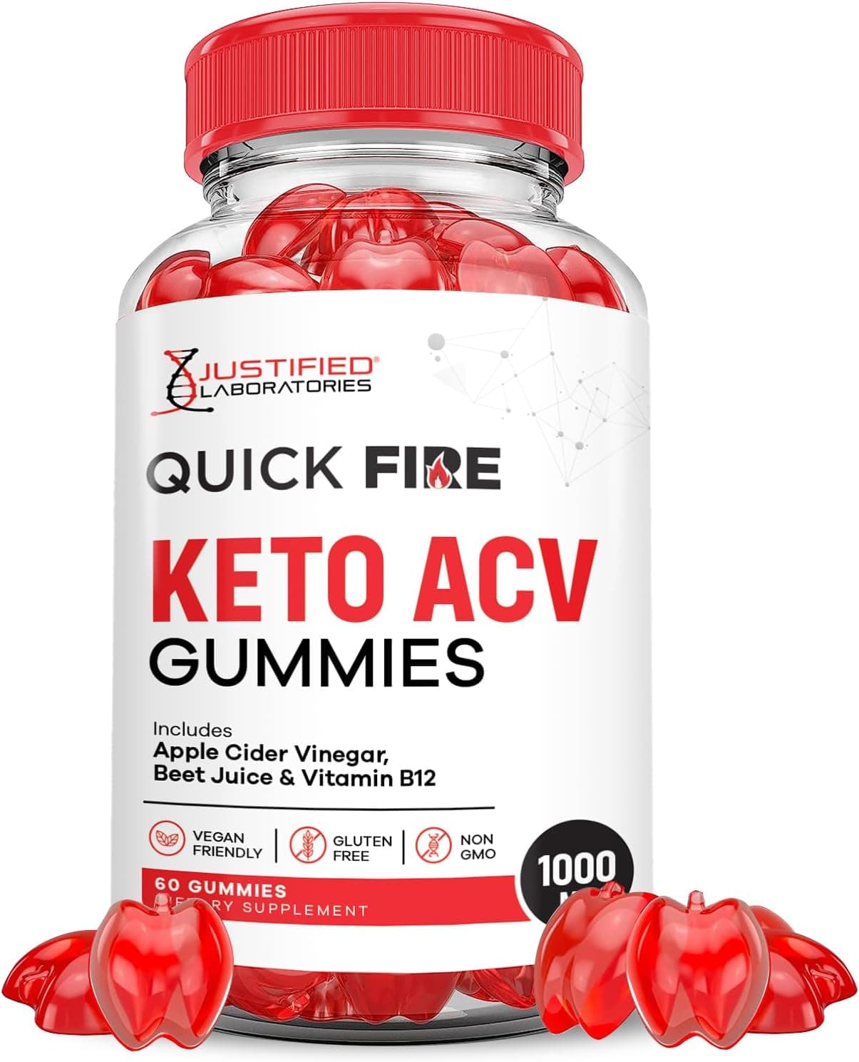 Quick Fire Keto ACV Gummies Advanced Formula 1000MG QuickFire Keto Gummies Apple Cider Vinegar Formulated with Pomegranate Beet Juice Powder B12 Vegan Non GMO 60 Gummys