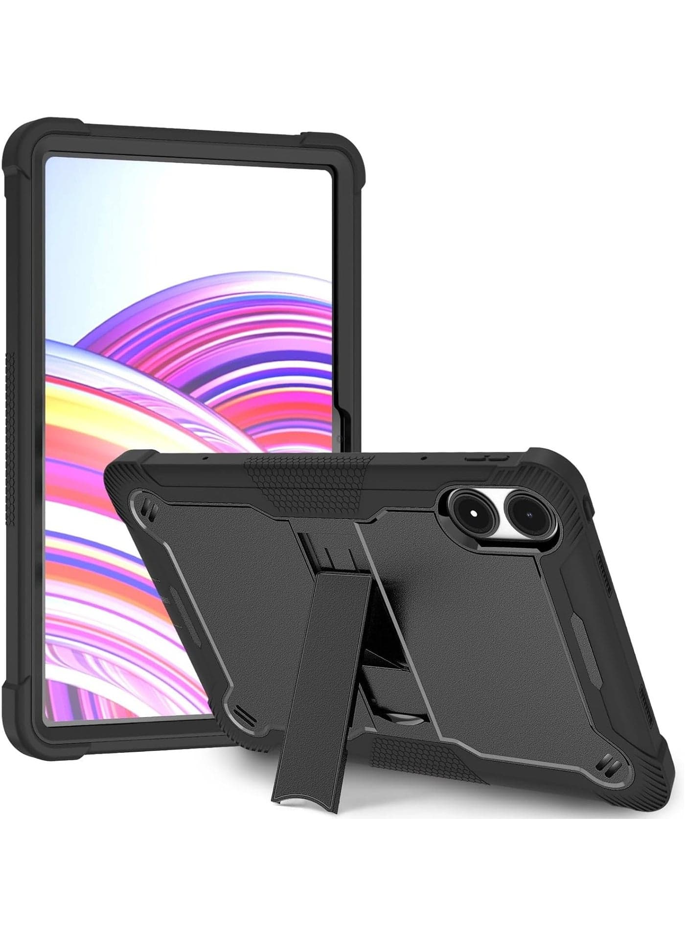 Kids Case Compatible with Xiaomi Poco Pad 12.1 Inch (2024),Lightweight Anti-fall Silicone Tablet Soft Cover with Concealed Stand (Black)