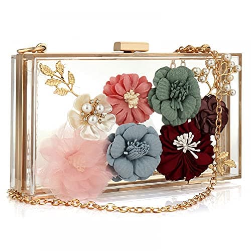 Acrylic Purses and Handbags for Women Floral Beaded Embellished Clutch Elegant Banquet Evening Handbags Crossbody Bag Transparent