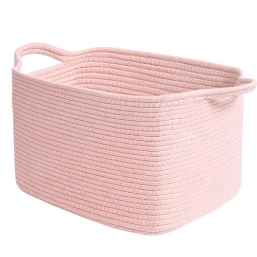 Goodpick Pink Storage Baskets for Organizing, Woven Rope Baskets for Shelves, Baby Basket for Nursery, Toy Storage Bins, Decorative Empty Gift Basket, 13" x 10" x 9"