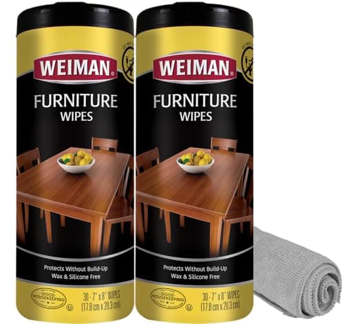 Weiman Wood Polish and Cleaning Wipes For Furniture Cleaner Protect from Watermarks Stains Aging No BuildUp UVX15 Prevent Drying Fading Discoloration 2 Pack with Microfiber Cloth