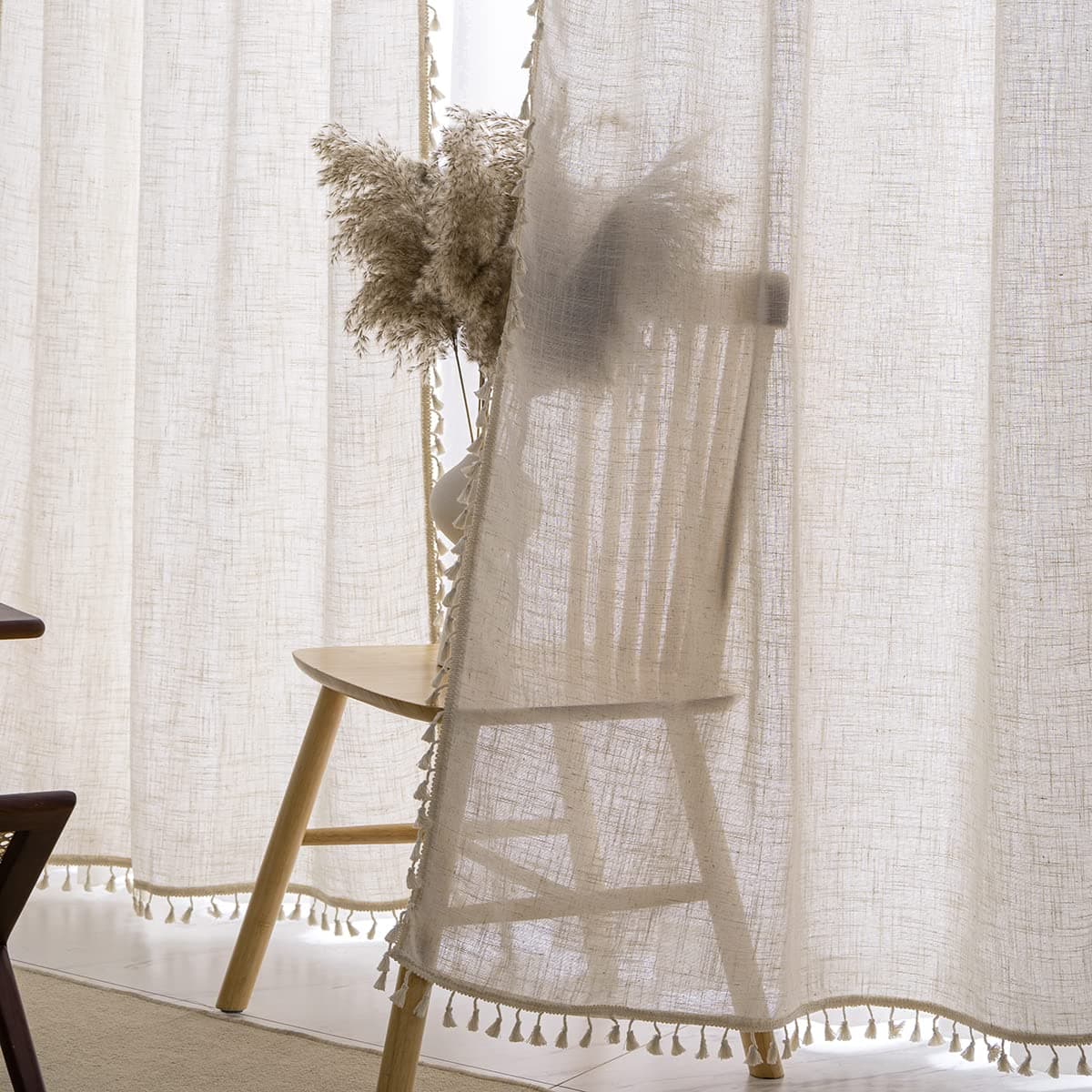 VOILYBIRD Natural Linen Blended Farmhouse Curtains Living Room Boho Curtains Drapes Country Style W40 x L96 Natural 2 Panels Set