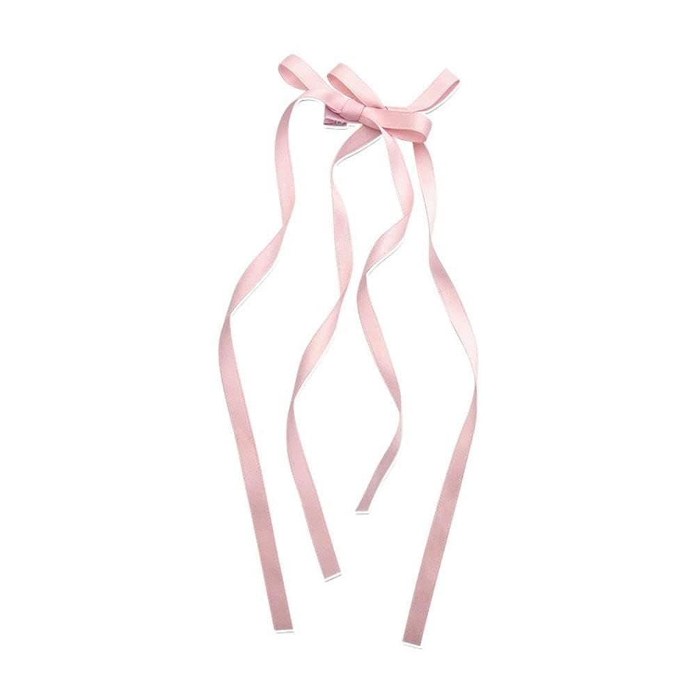 1PC Pink Hair Clips Bow Hairpin Sweet Double Bow Hair Barrettes For Women Girl Cute Braided Long Ribbon Hair Clips Headwear Fashion Hair Accessories
