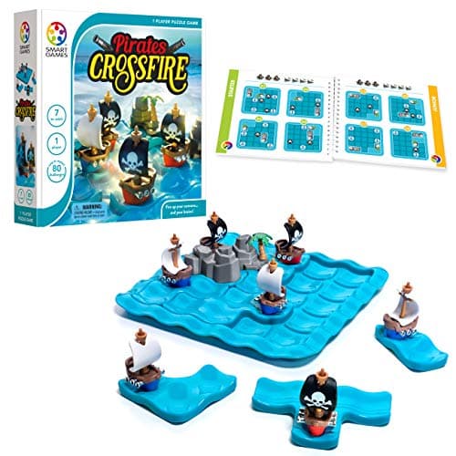 SmartGames Pirates Crossfire Strategy Logic Game with 4 Playing Modes and 80 Challenges for Ages 7