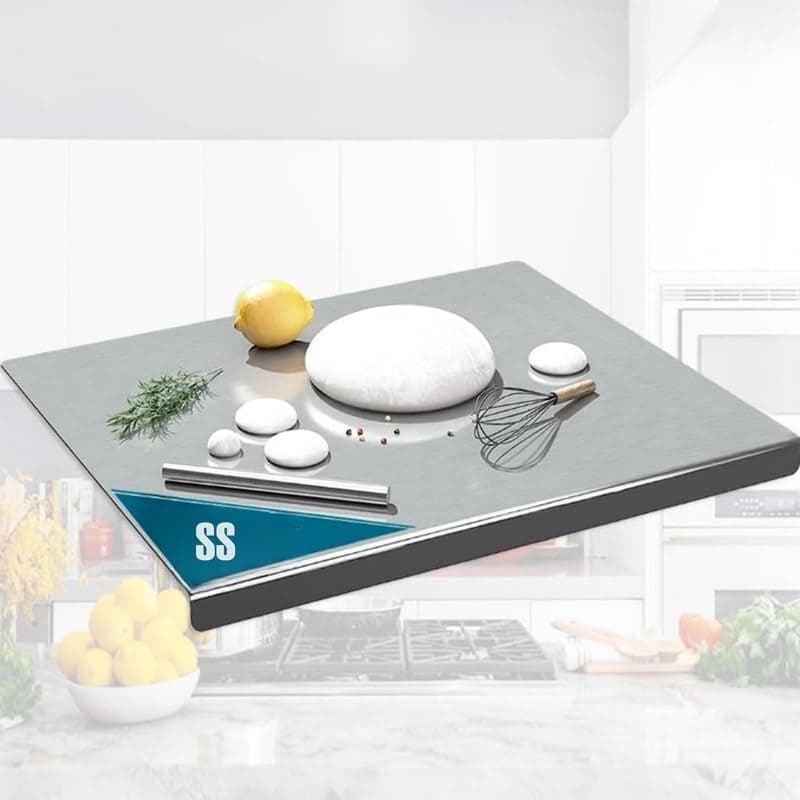 GRILL BUMP Stainless Steel Chopping Board with Lip for Kitchen NonSlip Rust Proof Easy to Use Extra Large Heavy Duty for Vegetables Meat Fish Fruits High Temperature Resistant