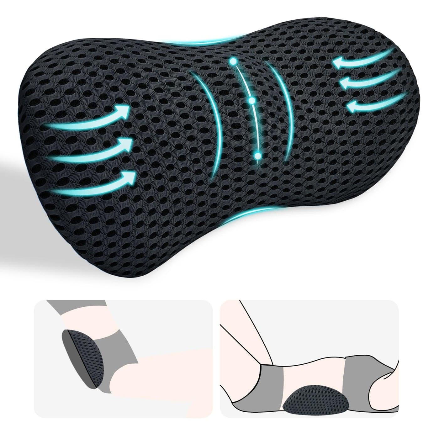 kasney Lumbar Support Pillow Back Pillow for Low Back Pain Relief Ergonomic Streamline Car Seat Office Chair Recliner and Bed Black