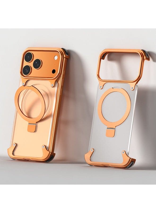 Aluminum Alloy Metal Kicktand Phone Case for iPhone 17 Pro Max Frameless Magnetic Ring Stand Shockproof Shell