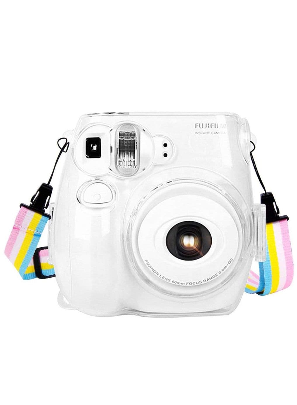 Protective Case Compatible with Fujifilm Instax Mini 7S/7C Crystal Hard Shell PVC Protective Cover Carrying Cover/with Adjustable Shoulder Strap -Clear