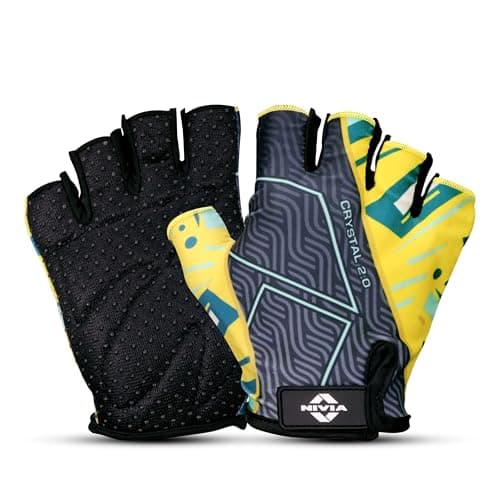 Nivia Crystal 2.0 Gym Gloves for Men & Women, Padded Palm Support, Breathable Mesh, Wrist Strap for Secure Fit, Ideal for Weightlifting, Cycling, Crossfit & Fitness Training (Yellow) S