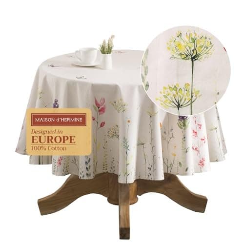 Maison dHermine Table Cloth Round Table 100 Cotton 63 Inches Tablecloth Reusable Decorative Everyday Use for Dining Room Farmhouse Home Party Festive Wedding Spring Summer Botanical Fresh