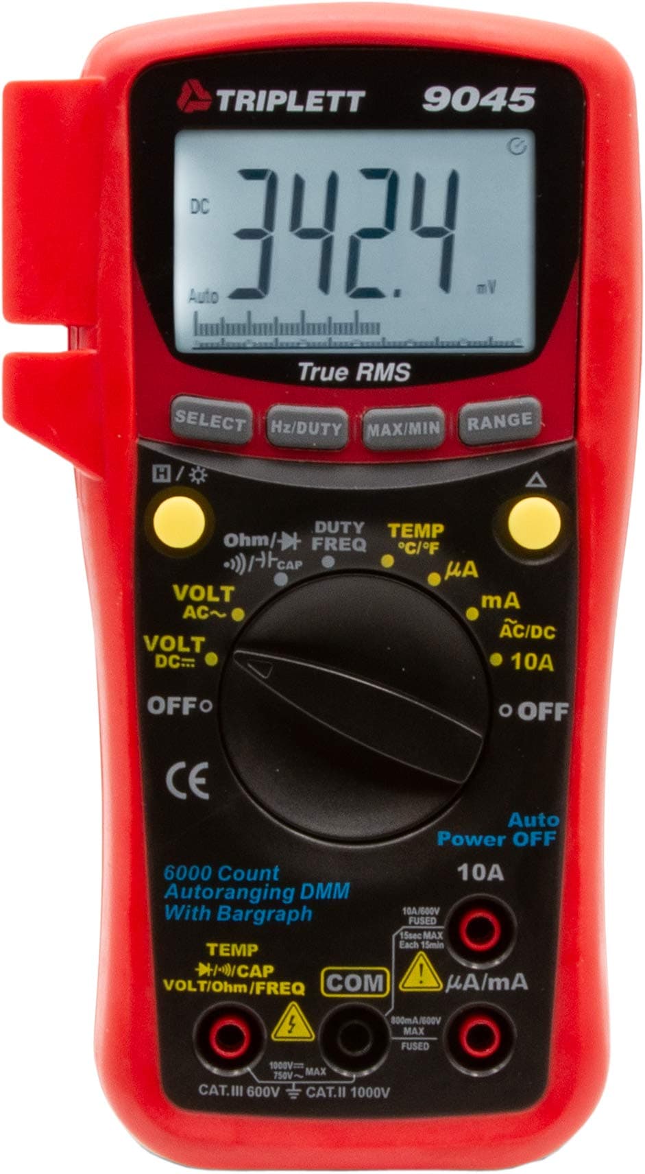 Triplett 9045 True RMS 6000 Count Digital Multimeter - AC/DC Voltage, AC/DC Current, Resistance, Continuity, Diode Test, and Capacitance