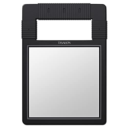 TASALON Hand Mirror, Handheld Mirror Unbreakable Shatterproof with Silicone Handle for Barber, Shower, Makeup and Salon - Black
