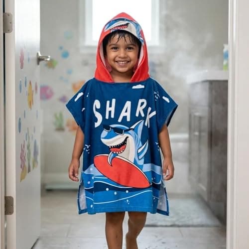Famyo® Poncho Hooded Towel for Kids 1–7 Years | Quick Dry Kids Towel | Soft Lightweight Baby Wrap for Beach | 60 X 60Cm Toddler Pool Towel for Boys & Girls | Micro-Fiber Bath Towels | Purple Cat