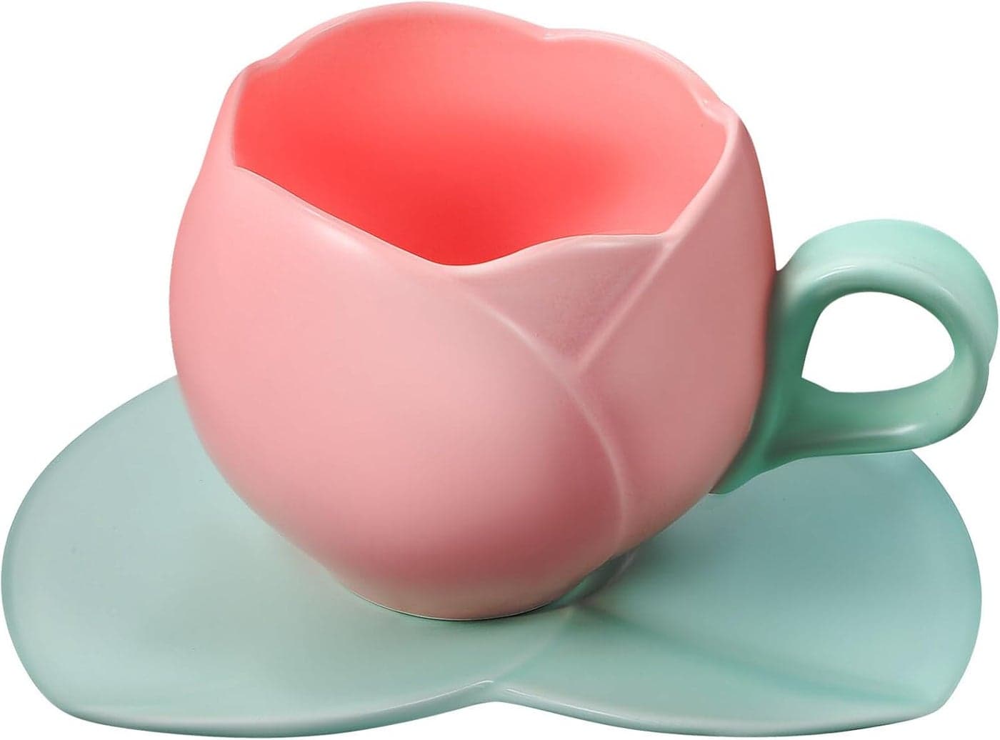 BESPORTBLE Ceramic Tulip Coffee Mug with Saucer Tulip Tea Cup Cute Mug Set for Tea Coffee Milk for Home Office 1014oz 300ml