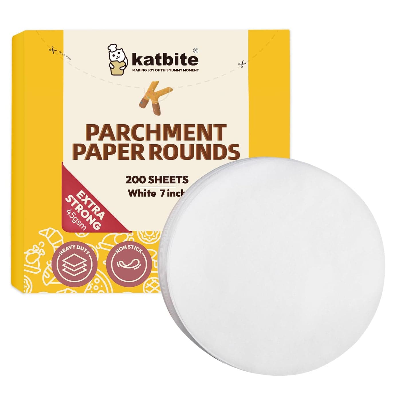 Katbite 7 Inch Round Parchment Paper 200Pcs Parchment Rounds Heavy Duty Nonstick for Cake Baking Air Fryer Liners Patty Paper