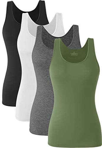 Orrpally Basic Tank Tops for Women Undershirts Tanks Top Lightweight Camis Tank Tops 4-Pack Black White Gray ArmyGreen L