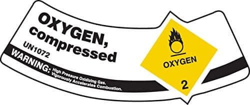 Accuform Cylinder Shoulder Label, Oxygen Compressed UN1072 Warning, 2" x 5 1/4", Adhesive Vinyl, 5/PK