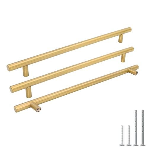 Goldenwarm 5 Pack 10 inch Gold Cabinet Handles Brushed Gold Cabinet Pulls Stainless Steel Drawer Pulls Durable Kitchen Cabinet Handles Bathroom Bedroom Dresser Handles Easy DIY Upgrade