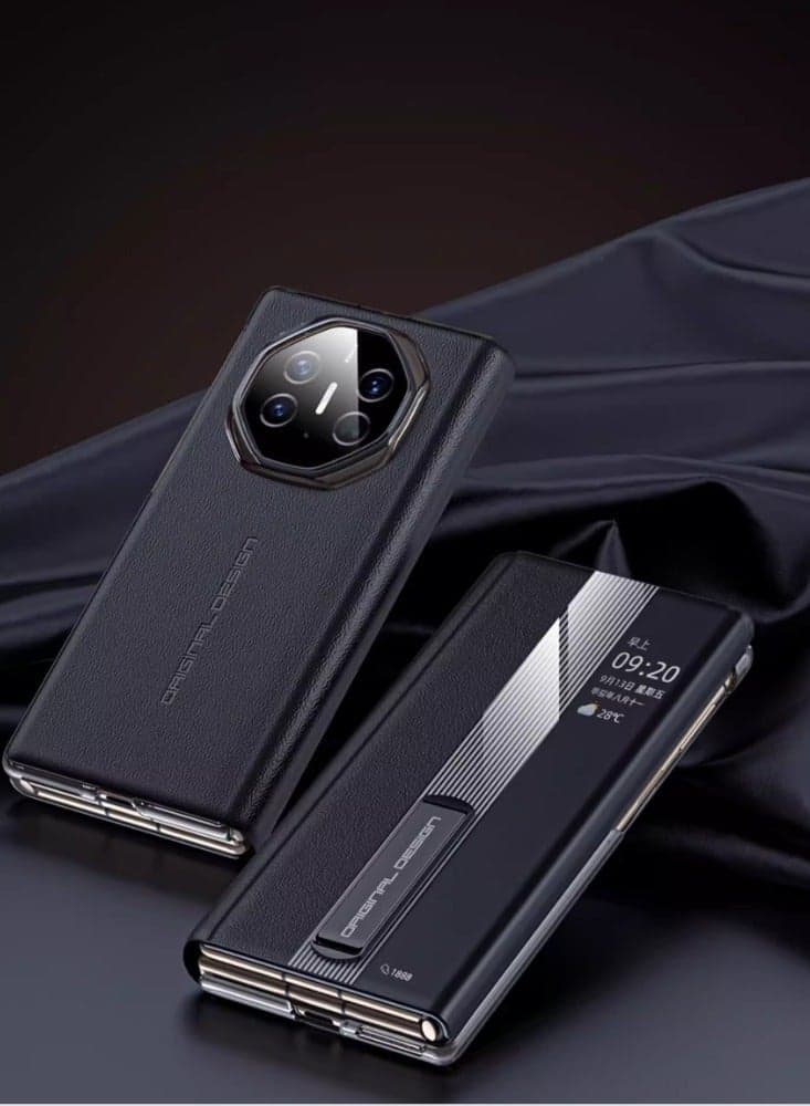 Huawei MateXT Phone Case, New Triple Folding Screen, Extraordinary Master Clamshell Protective Case, All-inclusive Drop-proof Advanced Smart Window 【Black Black】 Alloy Bracket