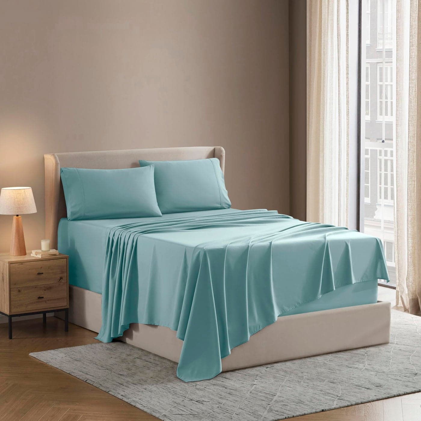 Nestl King Sheet Set Luxury 1800 UltraSoft Microfiber King Bed Sheets Double Brushed Deep Pockets Easy Fit 4 Piece Set Bedding Sheets Pillowcases King Light Blue