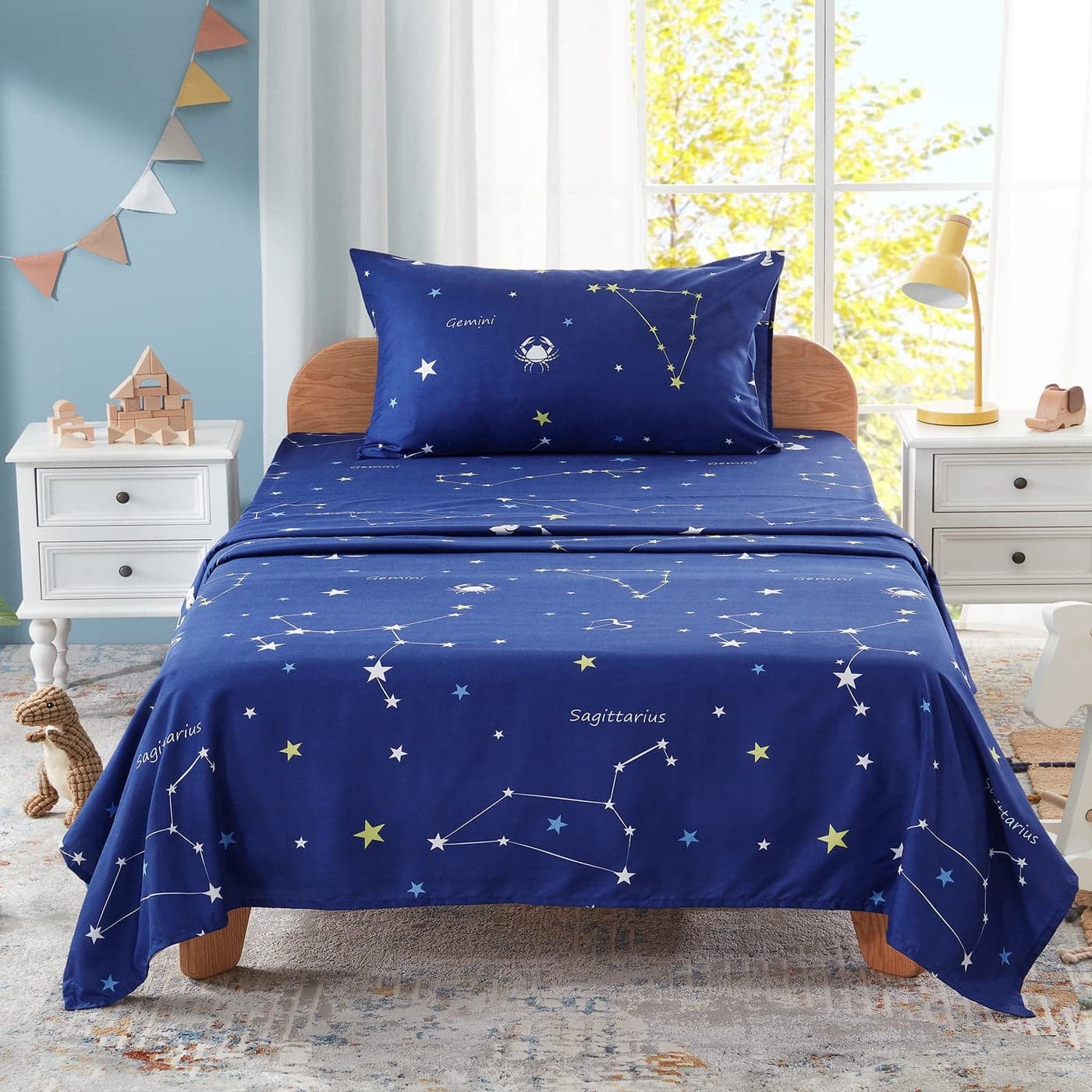 Homiest 4pcs Constellation Microfiber Sheet Set Star Pattern Soft Bedding Deep Pocket Full Sheets Navy Blue
