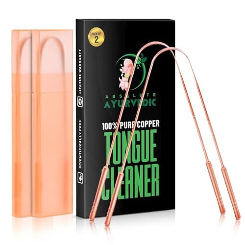 Absolute Ayurvedic Tongue Scraper For Adults Copper Copper Tongue Cleaner For Oral Health and Fresh Breath Tongue Scraper For Adults Travel Tongue Scraper set of 2 with Travel Case