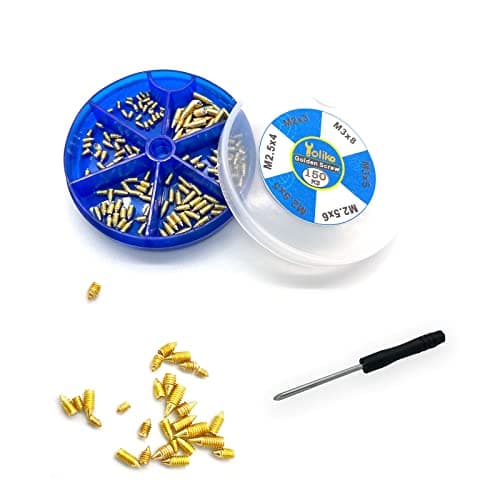 150 pcs Nickel Plated Tip Screws Pointed Cross Slot Leather Accessories 6 Sizes Belt Screws Include M23M254M255M 256M35M38 With 2mm Screwdriver for Belt Buckle Wallet Handbag Purse Gold