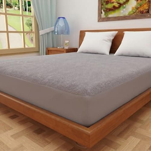 Lithara Terry Cotton Fitted Mattress Protector for King Size Bed | Waterproof & Elastic Band | Ultra Soft & Hypoallergenic Mattress Cover | Size : 78 x 72 Inches (6.5 x 6 Feet) | (Grey)