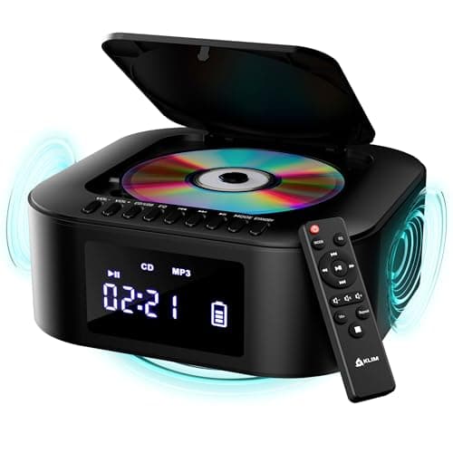 KLIM Boombox E1 CD Player Portable Audio System Extra BASS with Subwoofer FM Radio CD MP3 Bluetooth AUX USB Wired and Wireless Mode Rechargeable Battery Remote Control Black